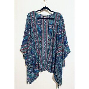 Catherines Top Womens 3X Floral Paisley Open Front Kimono Boho Hippie Festival